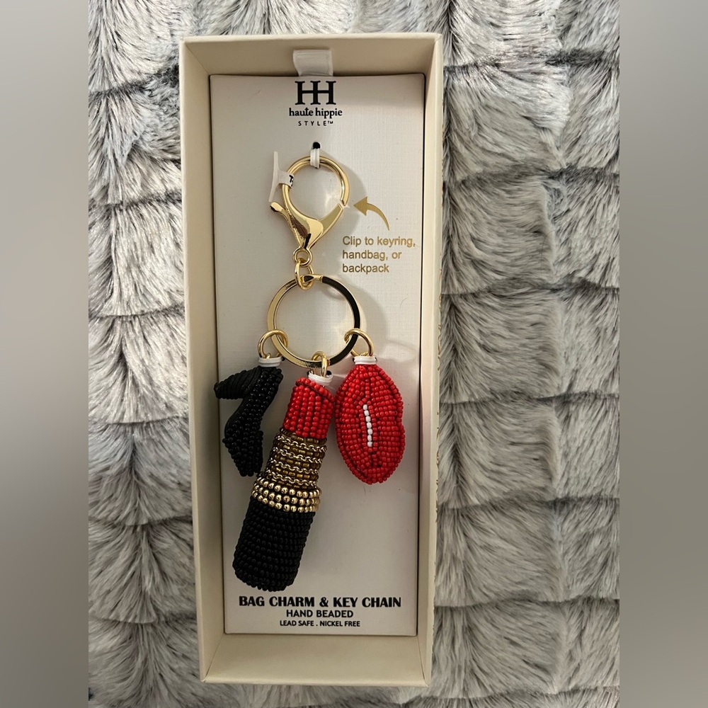 Beaded Bag Charm with High Heels and lipstick